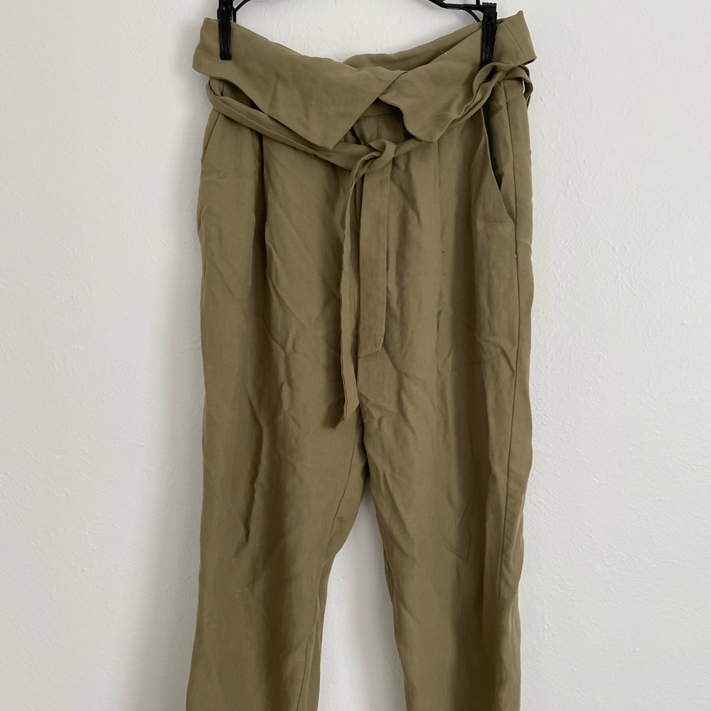 Mango sage green high-waisted trousers